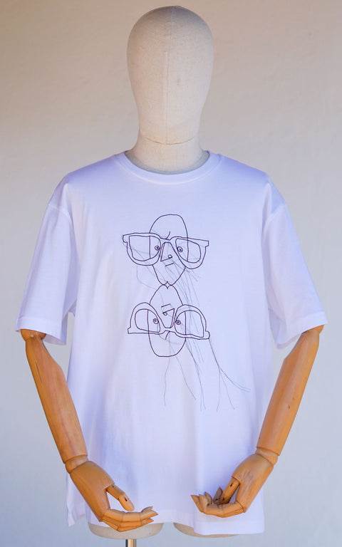 Mirror Face T-Shirt Manches Courtes Blanc